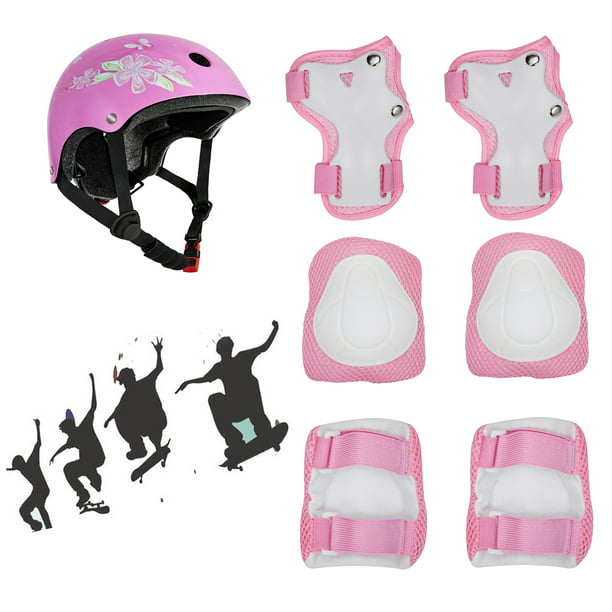 Helmet Set Outdoor Sport Gear Kids Pink Knee Elbow Wrist Guard Protective Pads